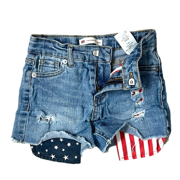 Girls Levi’s Blue Jean Shorts With American Flag Pockets - Size 6X - Picture 3 of 6